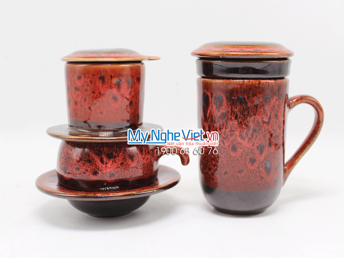 Combo ly lọc trà + phin cafe men Hỏa Biến màu đỏ MNV-LTM001-2