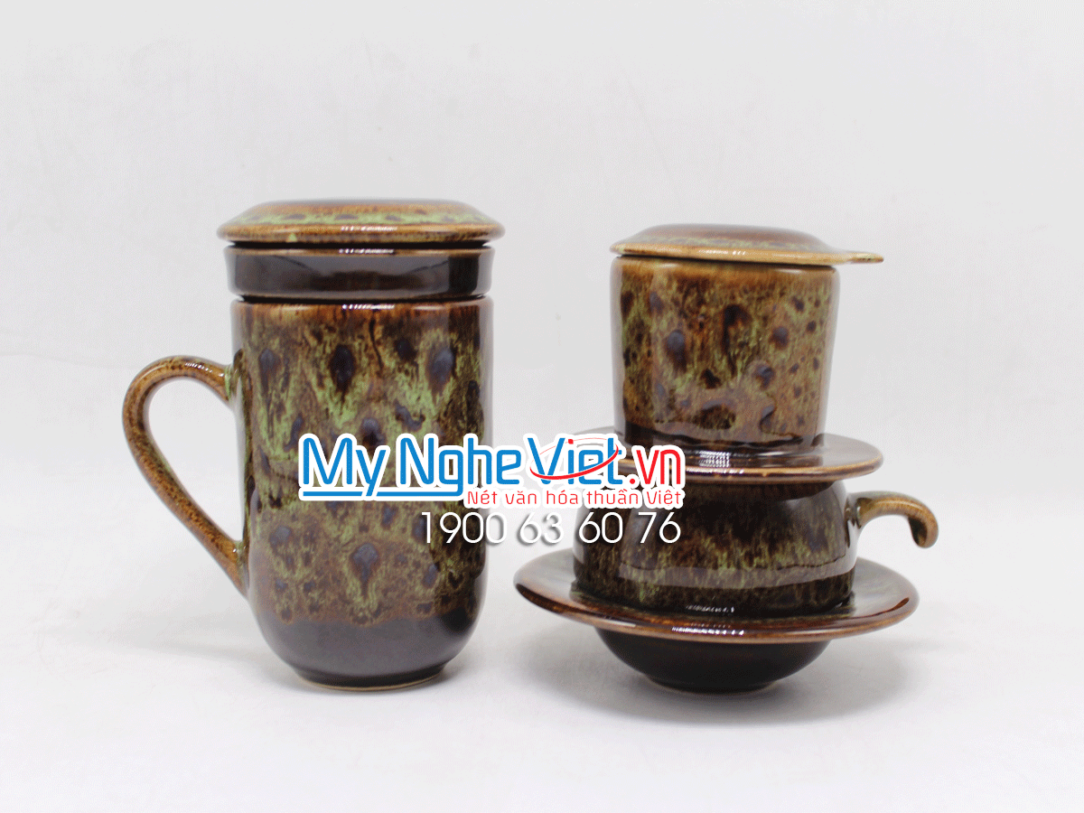 Combo ly lọc trà + phin cafe men Hỏa Biến màu xanh non MNV-LTM001